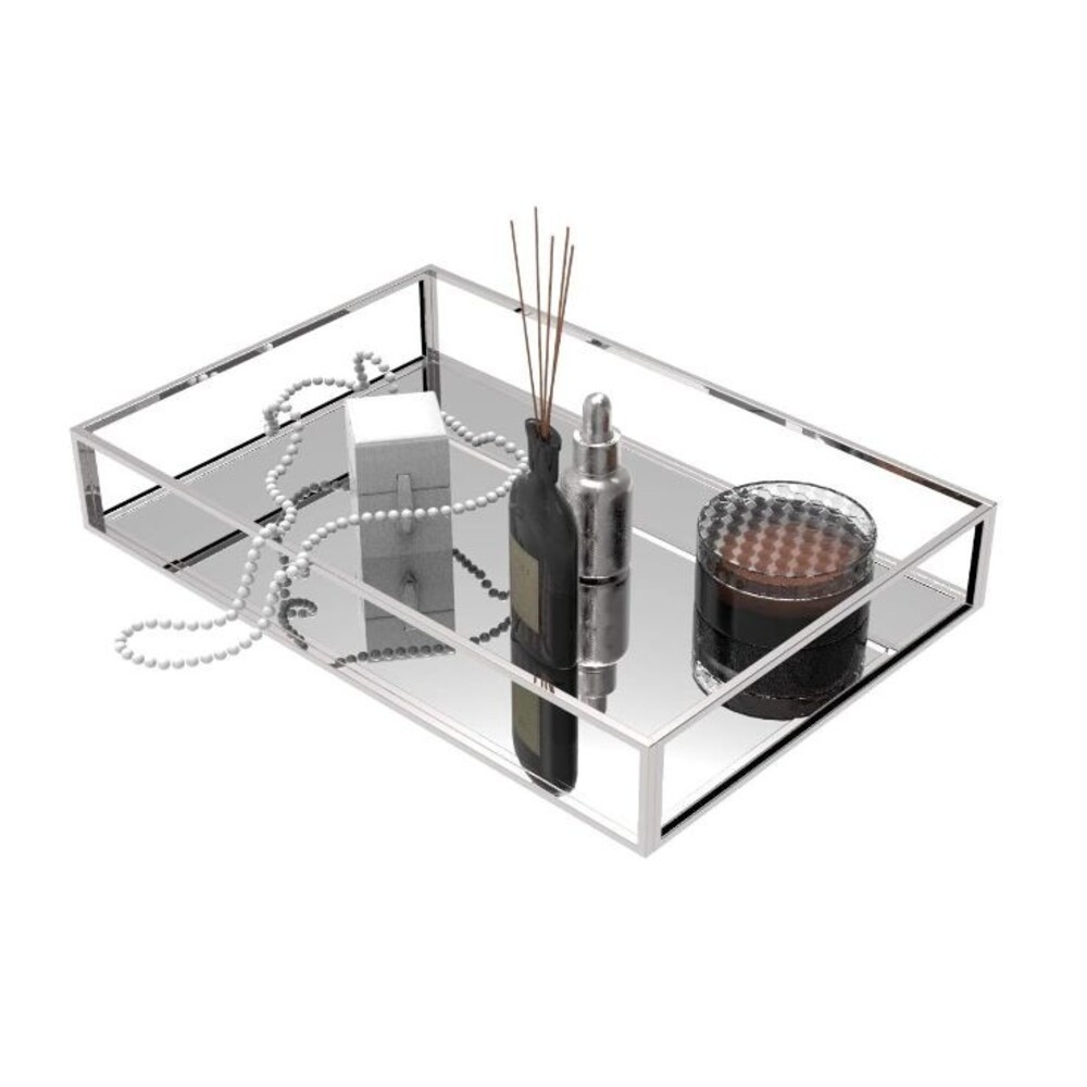 Jewelry Display Tray, Silver Mirror Tray 10.2"x 5.5" Cq Acrylic Brand